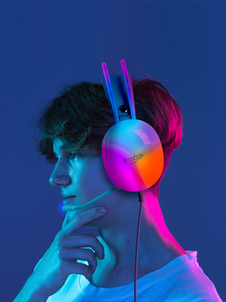 지클릭커 슈퍼히어로 오로라 RGB 게이밍 헤드셋 GH-U3300 화이트 - 메인 이미지