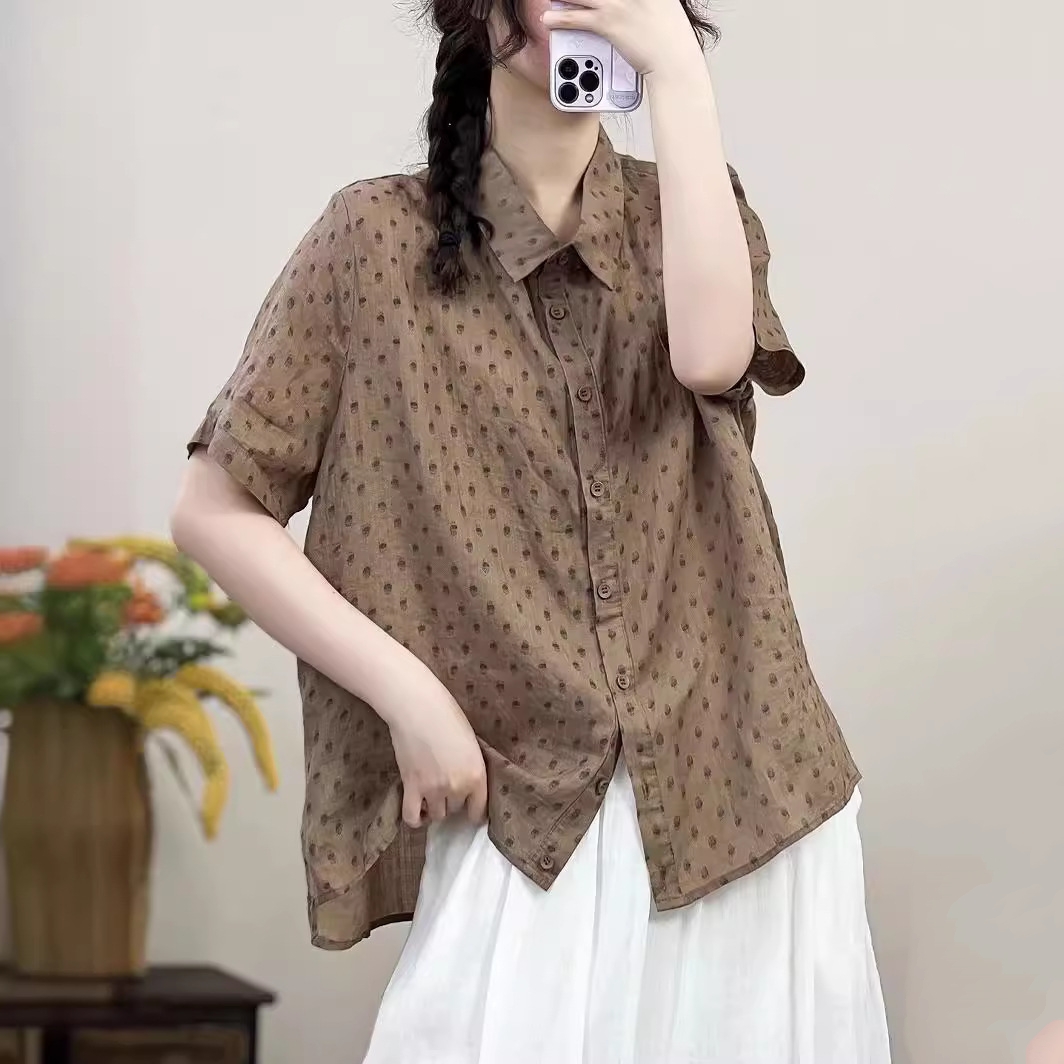 여름린넨셔츠 모시셔츠 마블라우스 오버핏 미시옷 - 상세 이미지 3