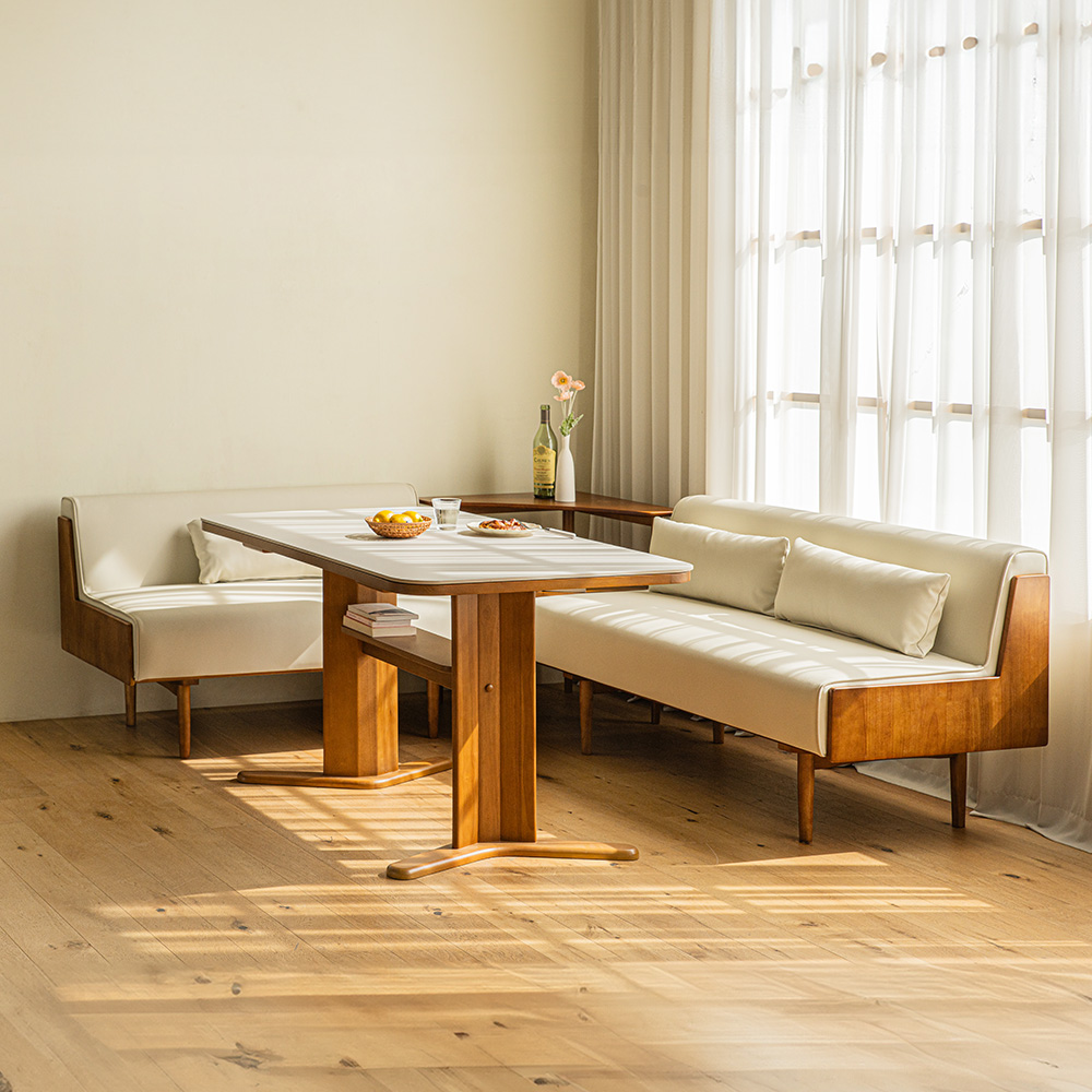 오아르 포세린 세라믹 리빙다이닝 6인 원목 코너형 식탁세트 (가죽소파2)