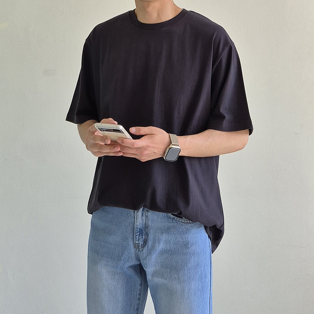남자 반팔티 20수 오버핏 무지 이너 레이어드 반팔 티셔츠 - 상세 이미지 2