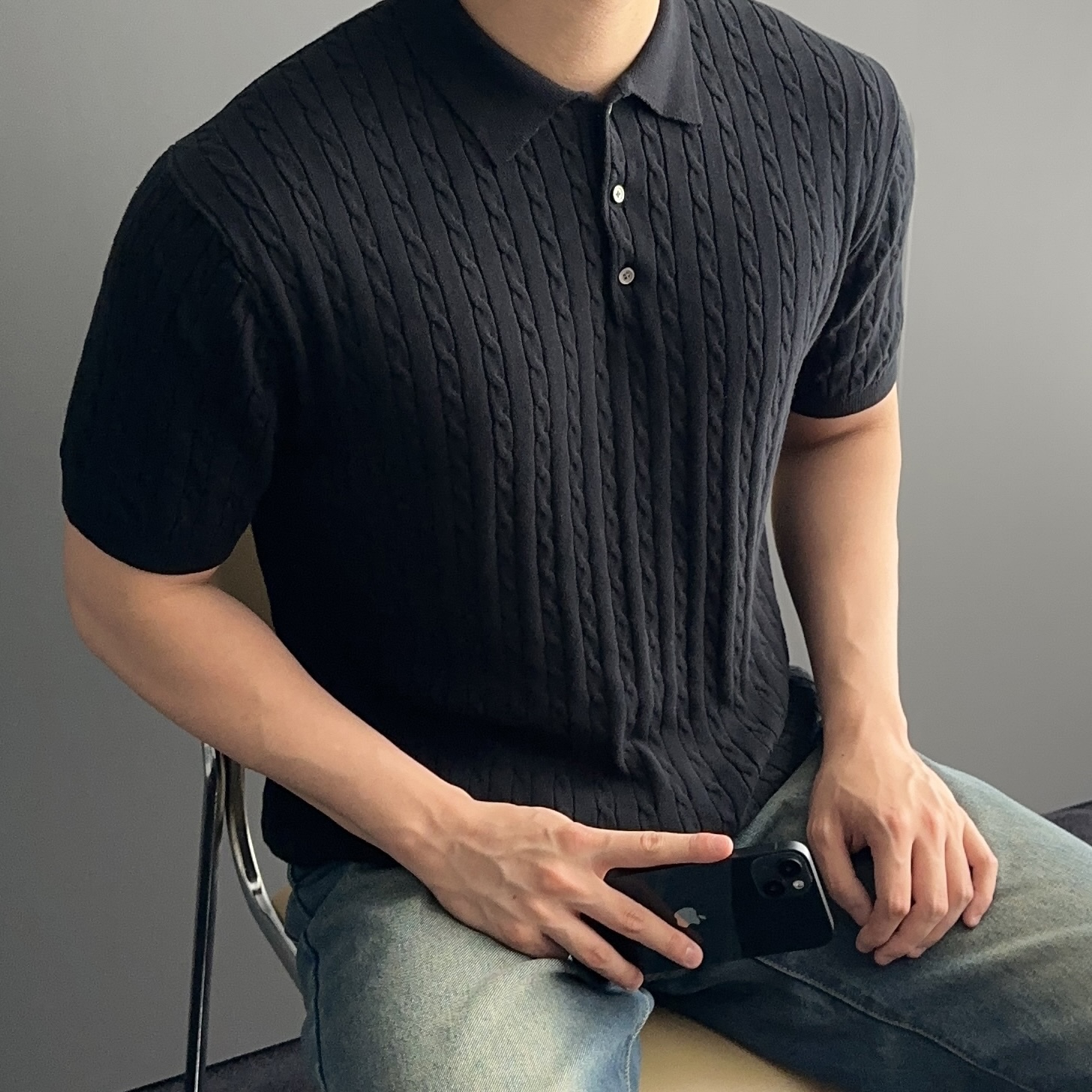 머슬핏반팔니트 남자꽈배기니트 이미지 8