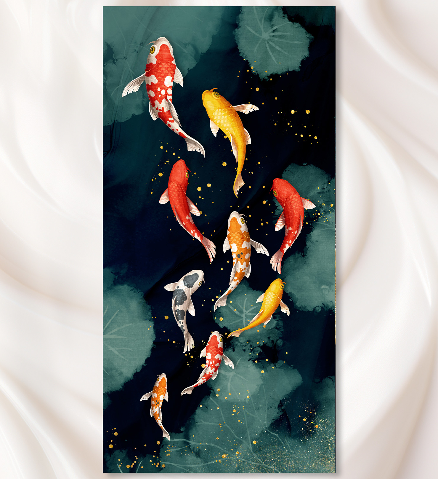 벽인테리어 액자 대형 물고기 그림 거실 사무실 잉어 B 연꽃 구어도 와이드 80x40cm - 상품 이미지