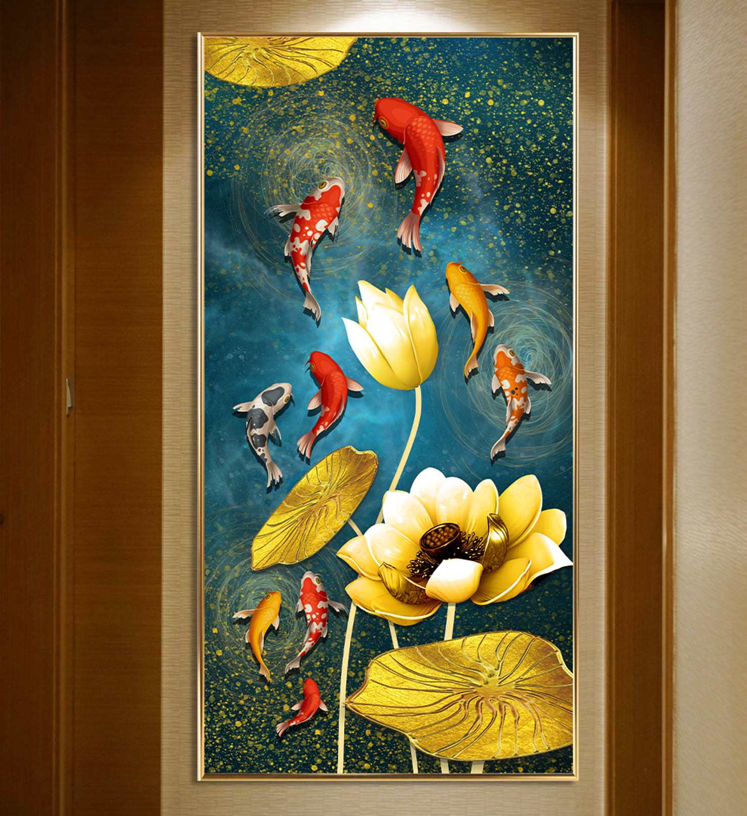 풍수 돈들어오는 거실 액자 인테리어 연꽃 잉어 그림 E 부의 구어도 와이드 80x40cm - 상세 이미지 2