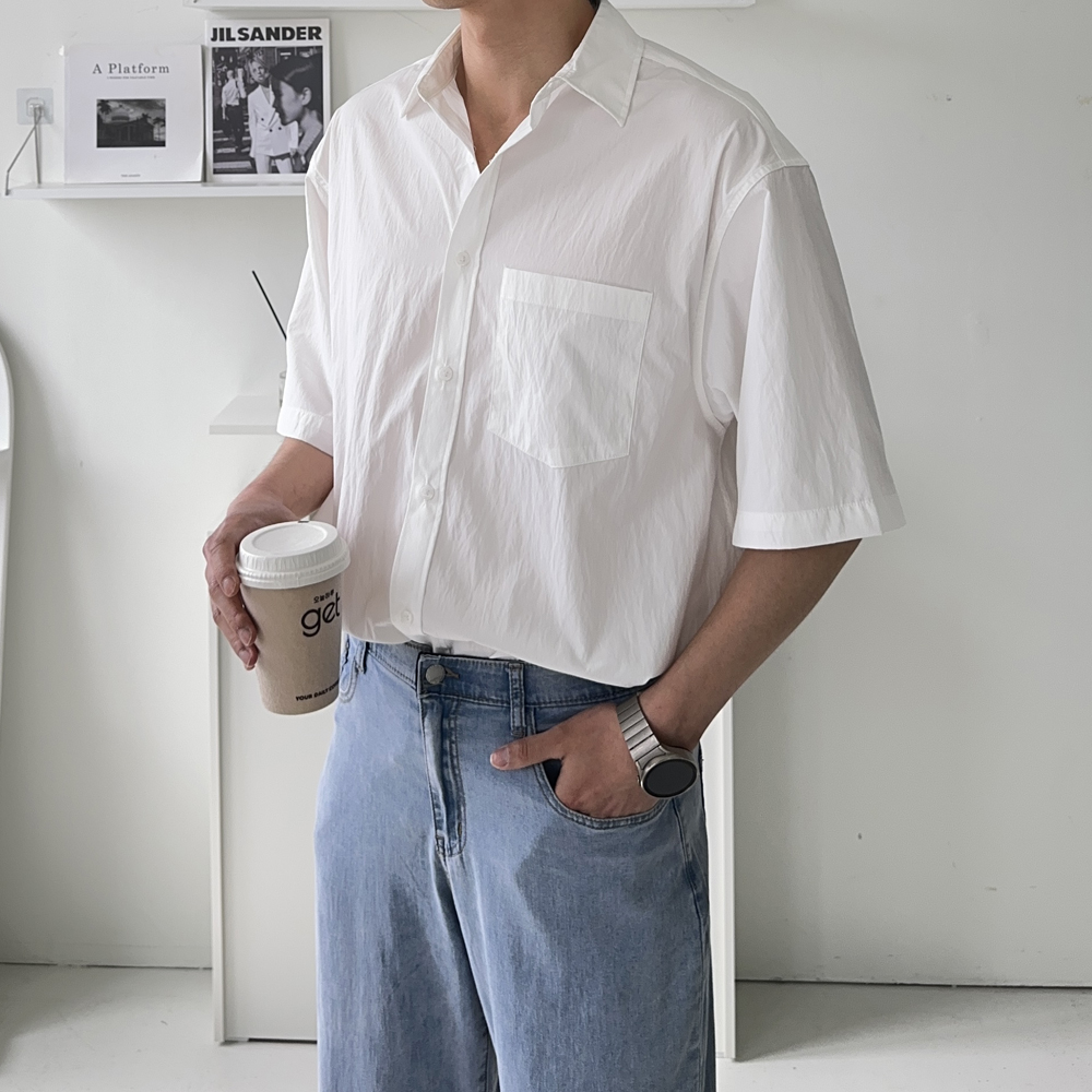 남자 반팔셔츠 오버핏 흰색 린넨 여름 남방 남자 셔츠