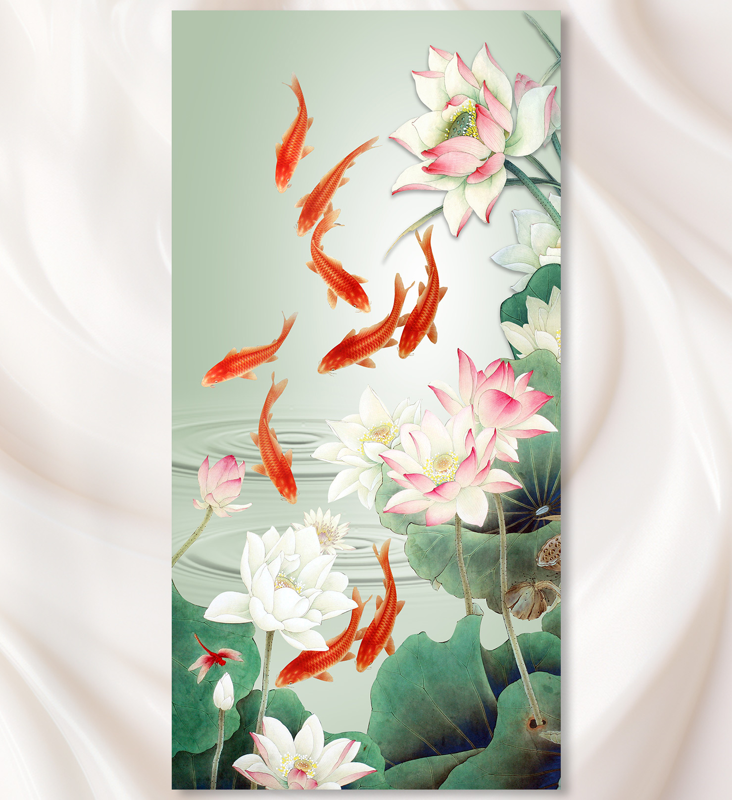 복들어오는 잉어 연꽃 그림 인테리어액자 물고기 풍수 C 붉은 구어도 와이드 80x40cm - 상품 이미지
