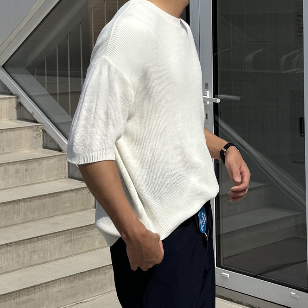 남자 미토 여름 쿨링 하찌 무지 반팔 니트 95-110 - 상세 이미지 4