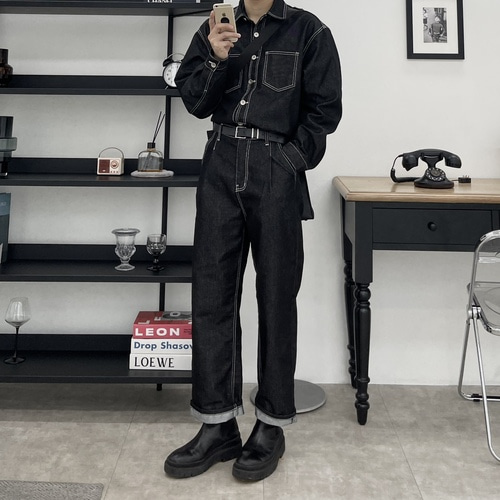 남자생지데님 남자와이드청바지 남자통청바지 이미지 3