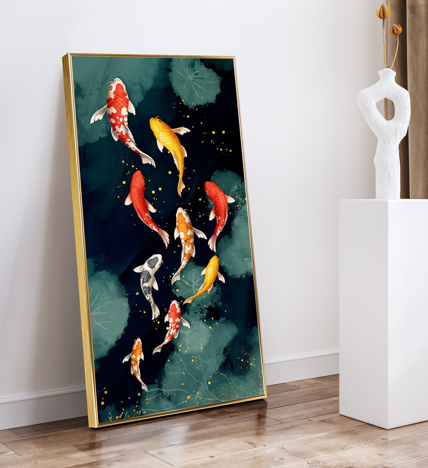 벽인테리어 액자 대형 물고기 그림 거실 사무실 잉어 B 연꽃 구어도 와이드 80x40cm - 상세 이미지 3
