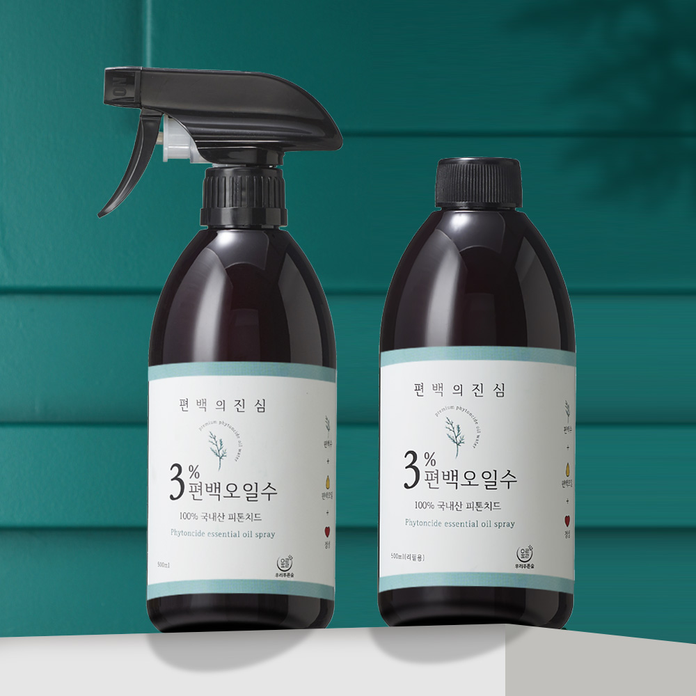 1+1 3%편백오일수 편백의진심 피톤치드 스프레이 편백수 나무 새집증후군 제거 베이크아웃 페인트 탄 냄새 탈취제 500ml