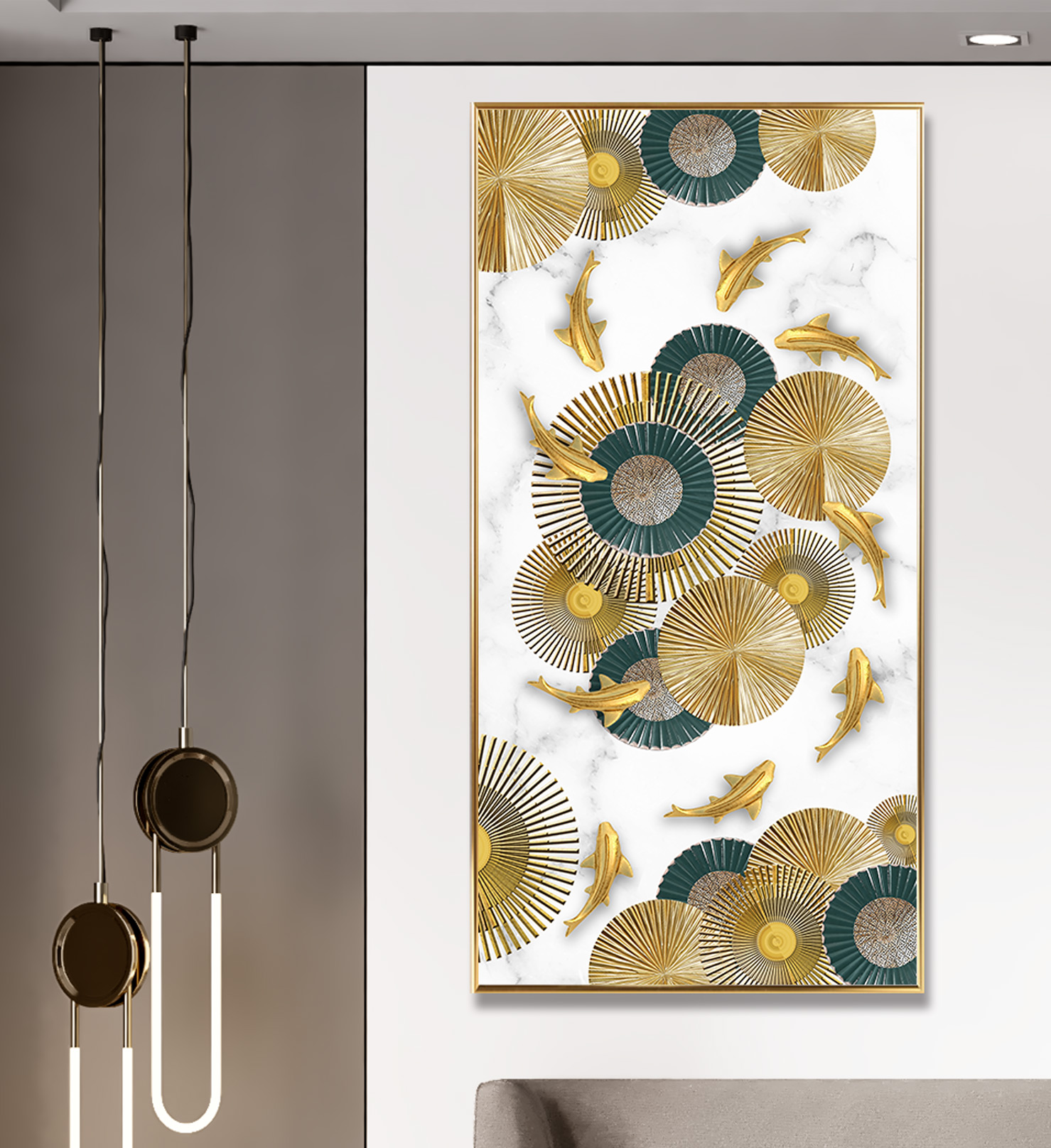 물고기 금붕어 잉어 대형 그림 액자 인테리어 G 성공의 황금 구어도 와이드 80x40cm - 상세 이미지 2