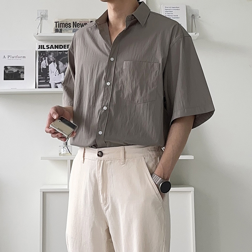 남자반팔셔츠 오버핏 여름 구김없는 린넨 남방 남자셔츠