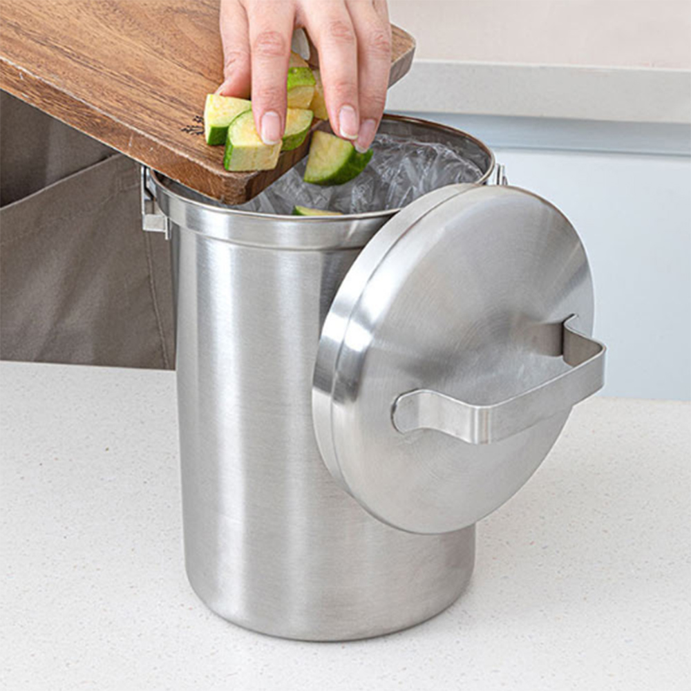 3L 음식물 쓰레기통 수거통 가정용 스텐 작은 소형 미니 원룸 자취 손잡이 밀폐 음쓰통