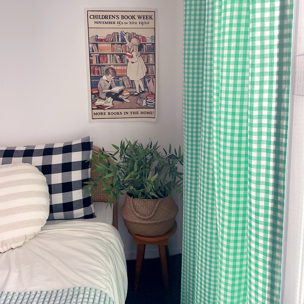 멜란 체크 커튼 애플그린 아이방 작은방 빈티지 여아 남아
