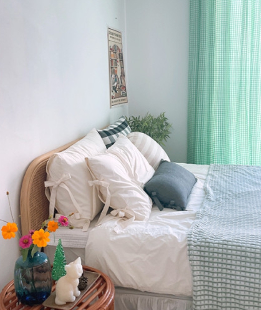 멜란 체크 커튼 애플그린 아이방 작은방 빈티지 여아 남아