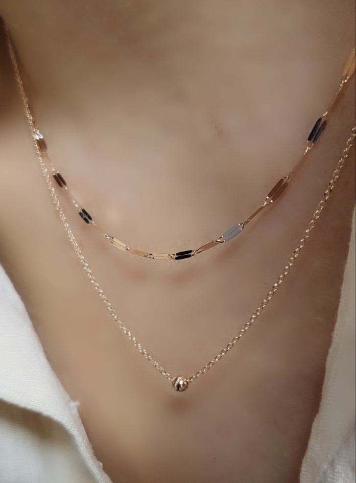 14k 18k 레이어드 체인 볼 목걸이 - 두줄 금볼 포인트 여자 선물 이미지 7