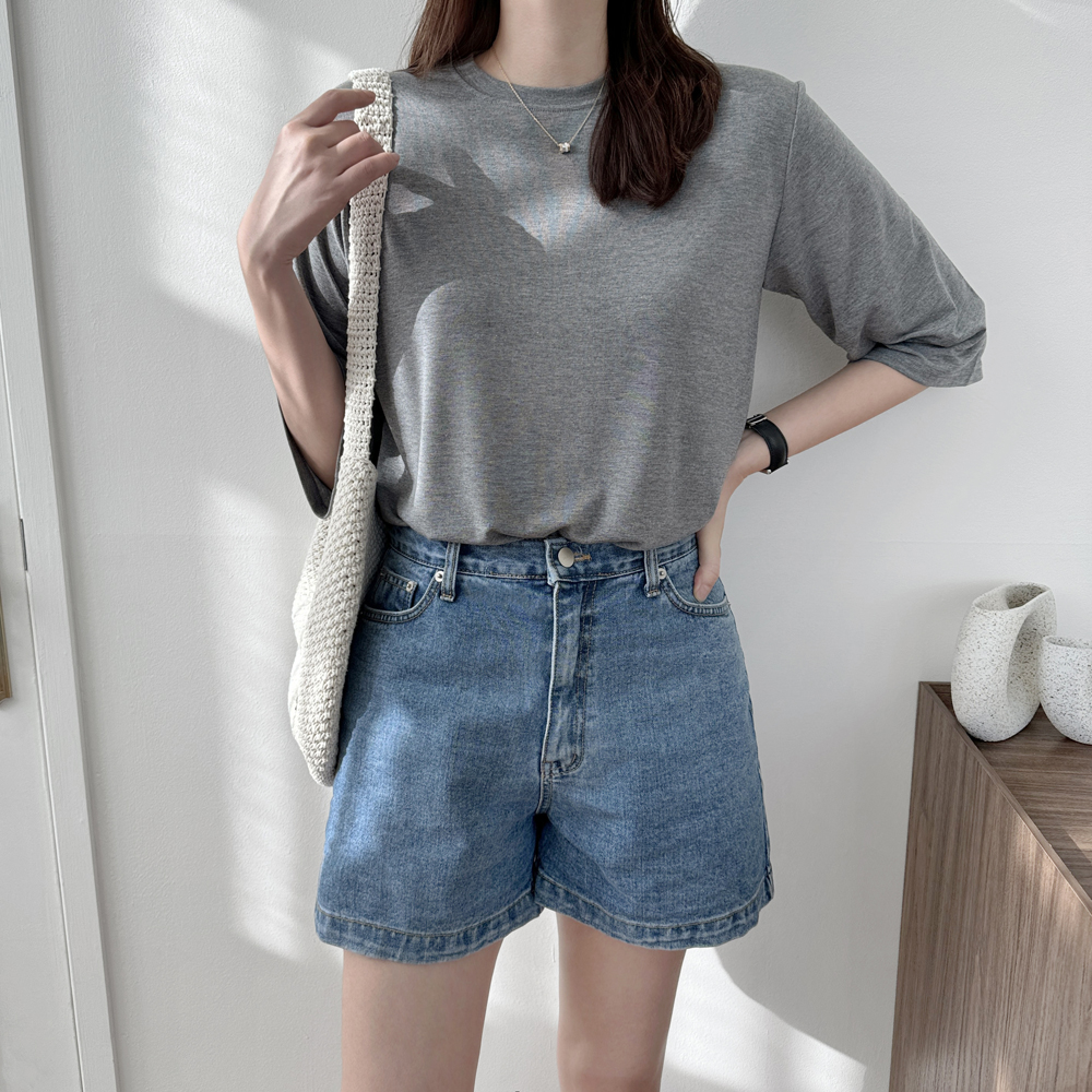루즈핏 찰랑 스판 옆트임 레이어드 박스 티셔츠 여름 여성 티셔츠 이너 여자 반팔티 롱티 이미지 3