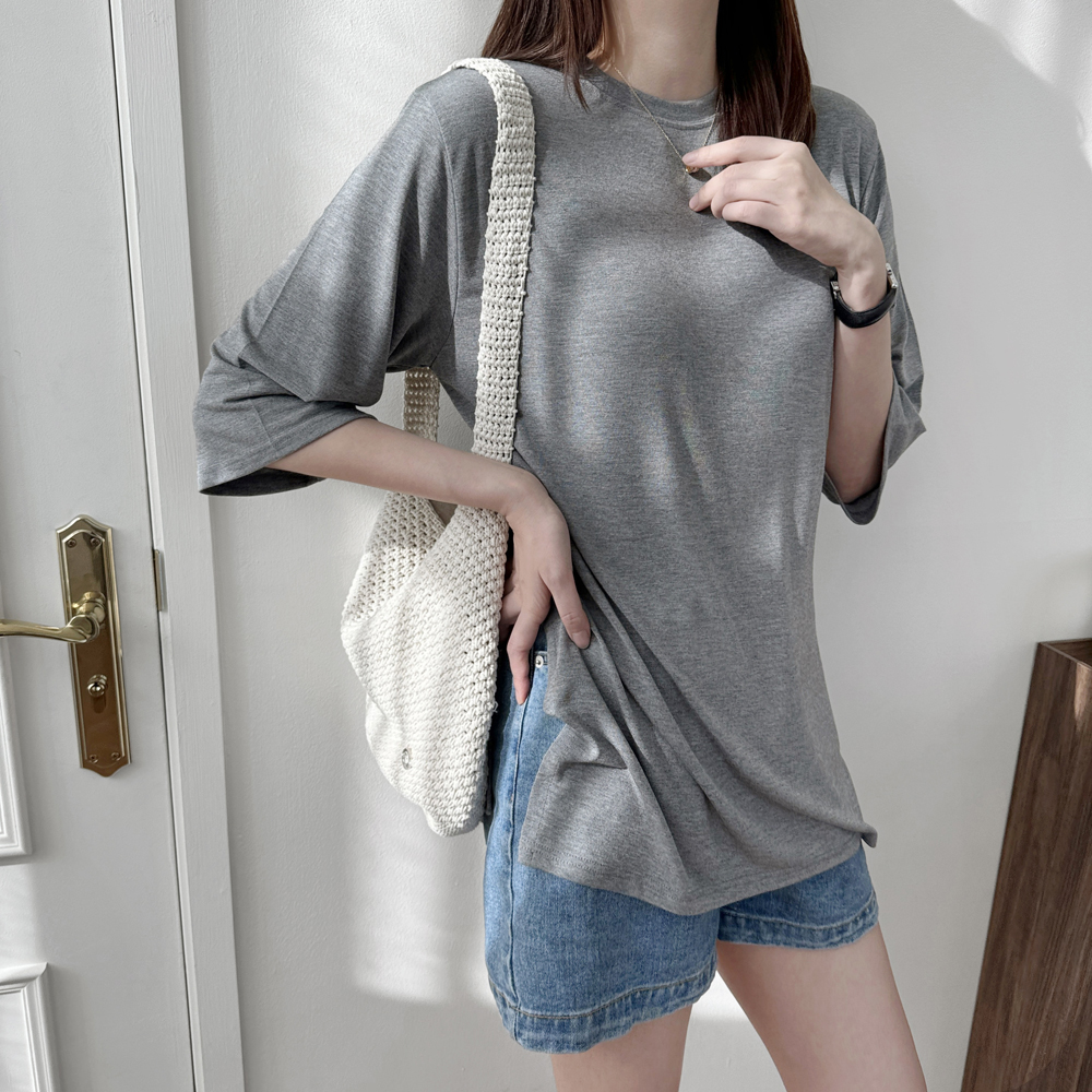 루즈핏 찰랑 스판 옆트임 레이어드 박스 티셔츠 여름 여성 티셔츠 이너 여자 반팔티 롱티