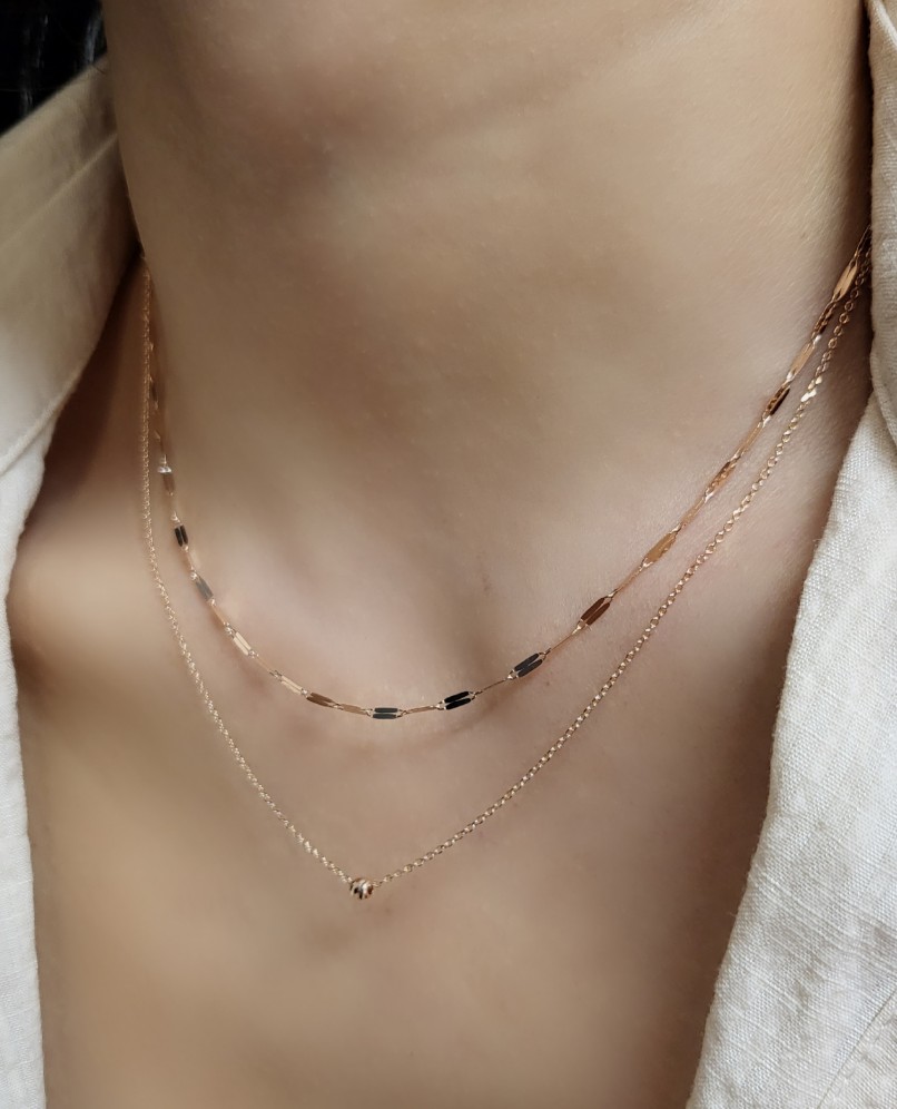 14k 18k 레이어드 체인 볼 목걸이 - 두줄 금볼 포인트 여자 선물 - 상세 이미지 5