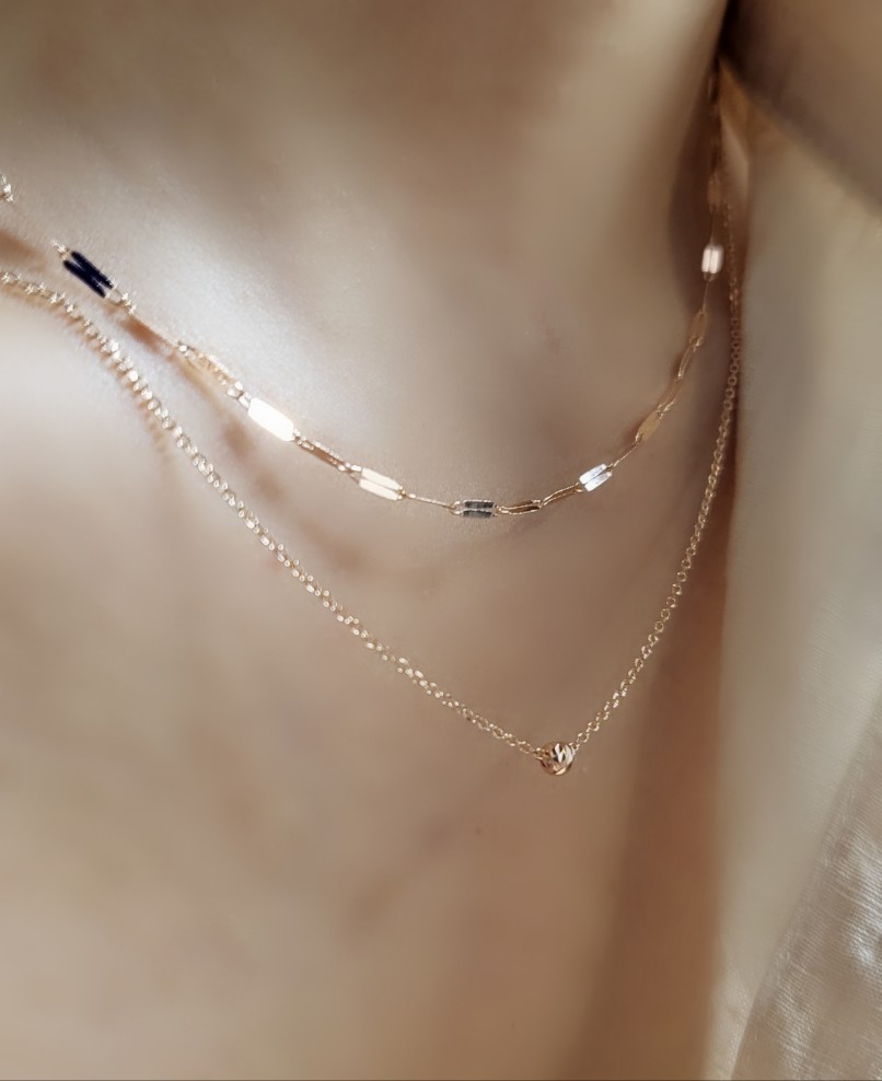 14k 18k 레이어드 체인 볼 목걸이 - 두줄 금볼 포인트 여자 선물 이미지 6
