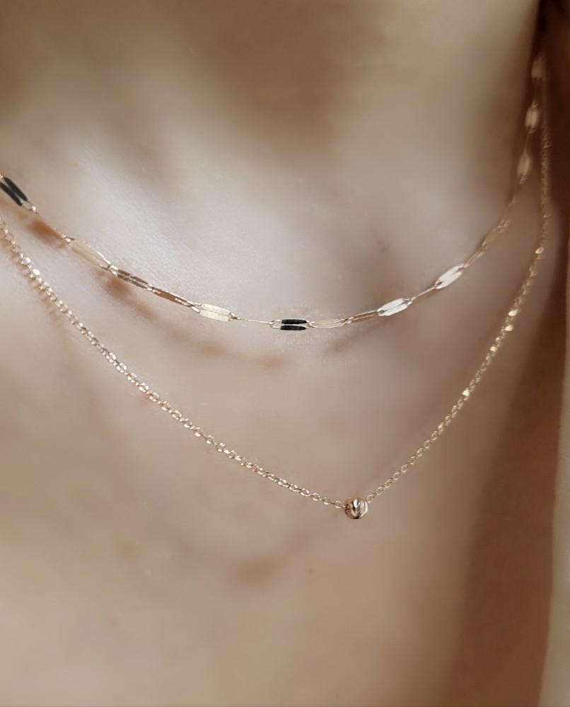 14k 18k 레이어드 체인 볼 목걸이 - 두줄 금볼 포인트 여자 선물 이미지 8