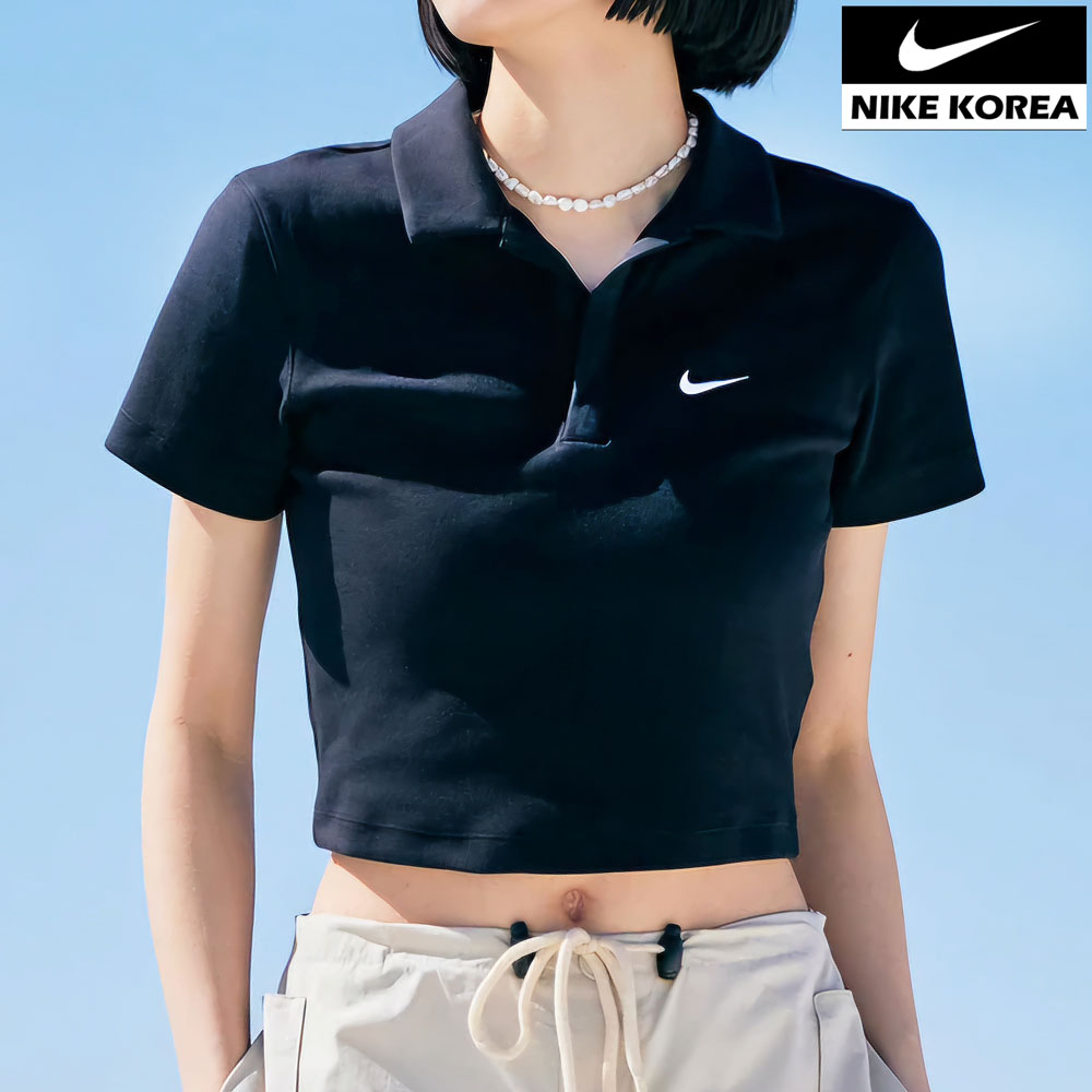 나이키 NIKE 스우시 폴로 반팔 크롭티셔츠 카라티 DV7885블랙, S