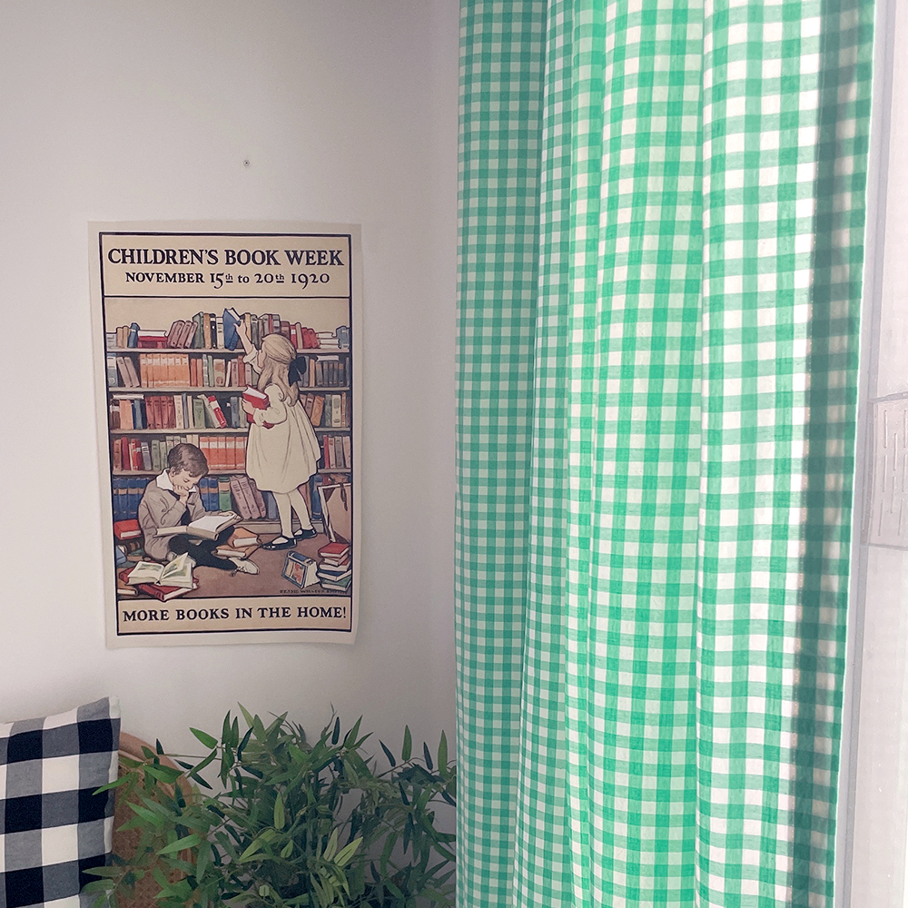 멜란 체크 커튼 애플그린 아이방 작은방 빈티지 여아 남아