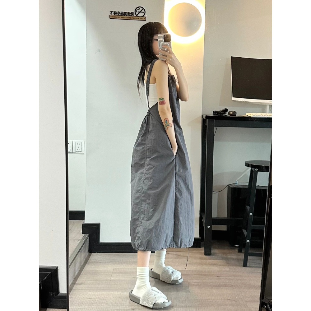 유니크 나시 여름원피스 시원한 여름소재 그레이 레이어드 힙한 패션 코디 - 상세 이미지 4