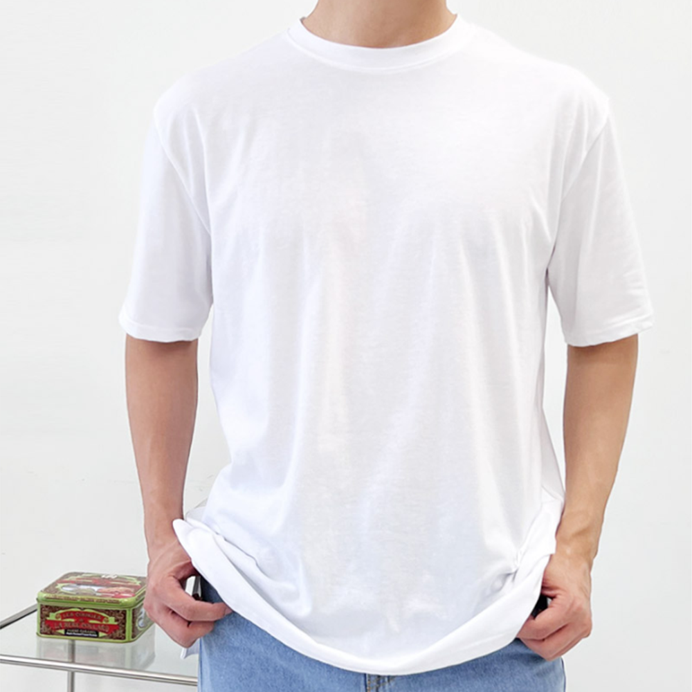 흰색무지티 남자 레이어드 기본 옆트임 언발 면 반팔 티셔츠 - 상세 이미지 2