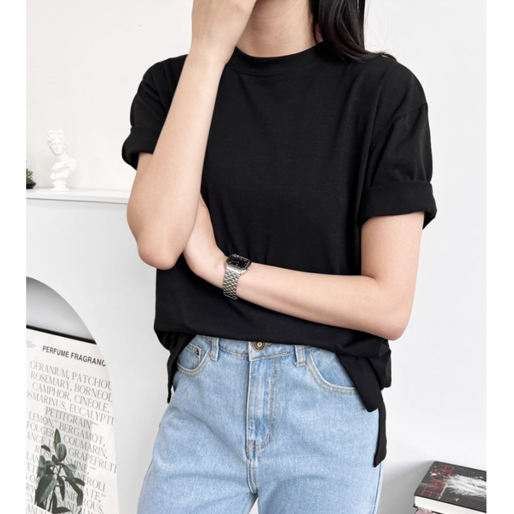 흰색무지티 레이어드 여성 흰티셔츠 옆트임 언발 면 반팔티 - 상세 이미지 5