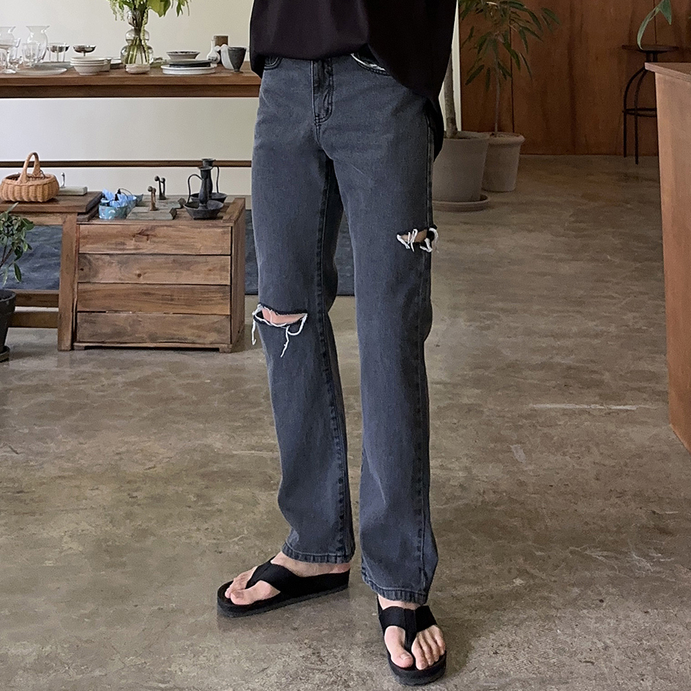 남자 청바지 부츠컷 찢청 블랙진 와이드 청바지