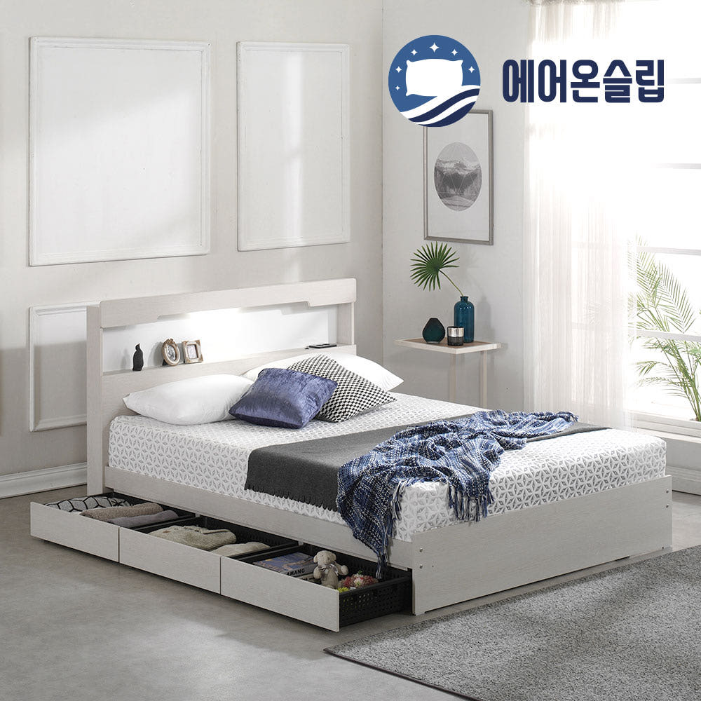 에어온슬립 E0 엘루인LED서랍침대 프레임+와이드선반 슈퍼싱글 SS 라이트오크 가격 비교 에어온슬립 에어온슬립 E0 엘루인LED서랍침대 프레임+와이드선반 슈퍼싱글 SS 라이트오크