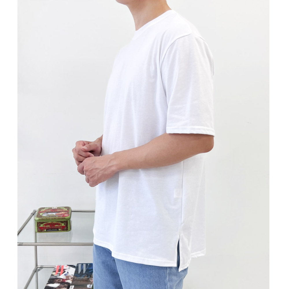 흰색무지티 남자 레이어드 기본 옆트임 언발 면 반팔 티셔츠 - 상세 이미지 3