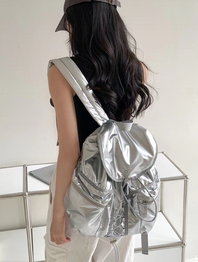 경량 유광 스트링 포켓 방수 배낭 백팩 여성 캐쥬얼 여행 가방