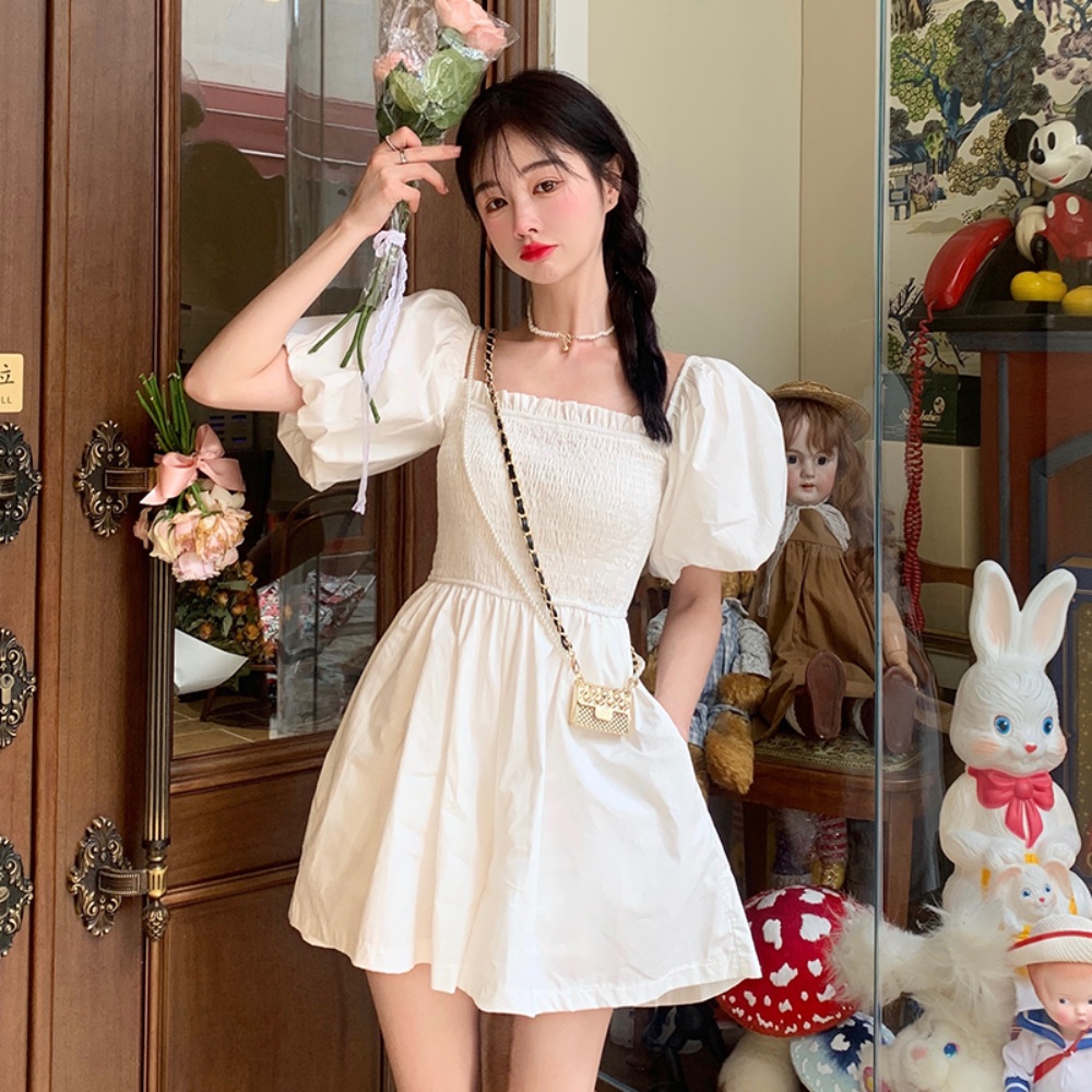 스퀘어넥 반팔퍼프 원피스 미니 여친룩 예쁜 디자인 청순 휴양지 동남아 여행 - 상세 이미지 3