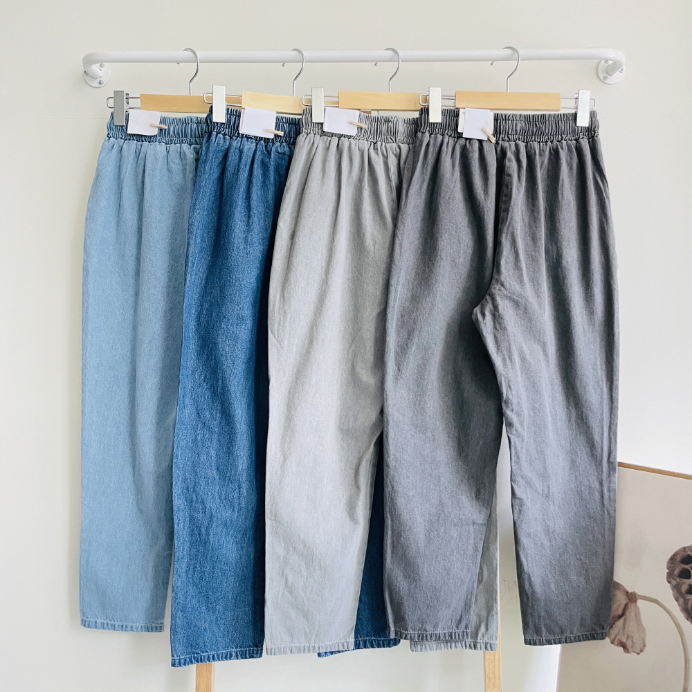 랍빠끈 배기청바지 보이핏 키작녀청바지 여성 밴딩 고무줄 데님 팬츠 이미지 3