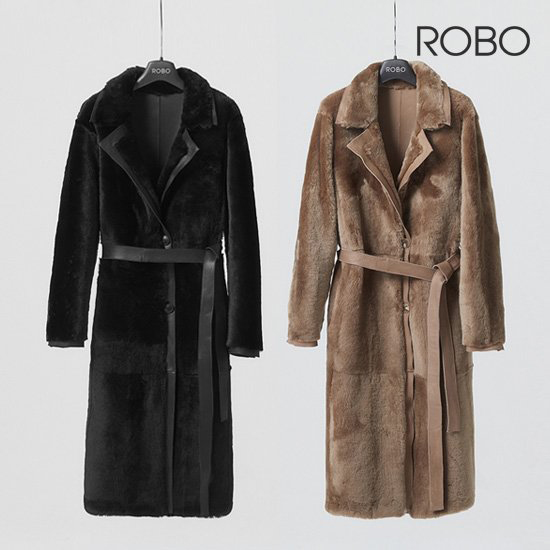 [로보] 더블 페이스 롱 벨티드 무스탕 코트 GSC22D060