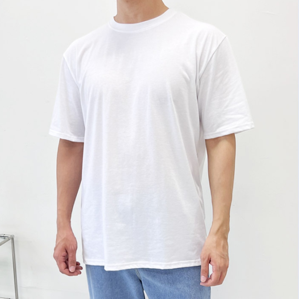 흰색무지티 남자 레이어드 기본 옆트임 언발 면 반팔 티셔츠 - 상세 이미지 3