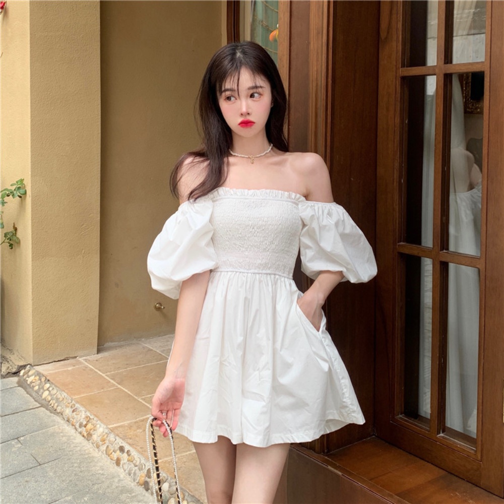 스퀘어넥 반팔퍼프 원피스 미니 여친룩 예쁜 디자인 청순 휴양지 동남아 여행 - 상세 이미지 4