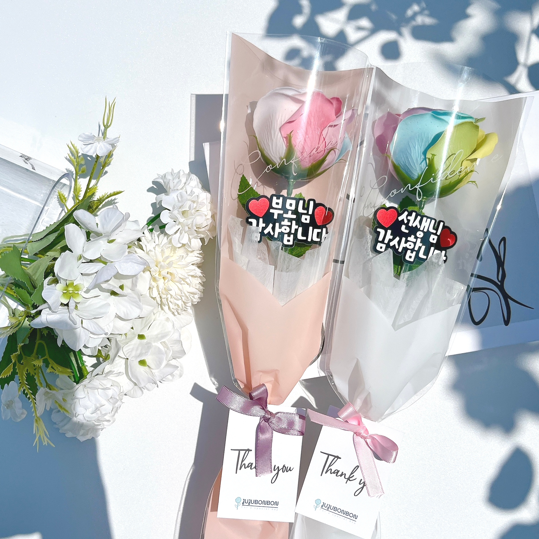 한송이 레인보우 꽃다발 선생님 감사선물 졸업식 무지개꽃 토퍼포함 - 상세 이미지 5