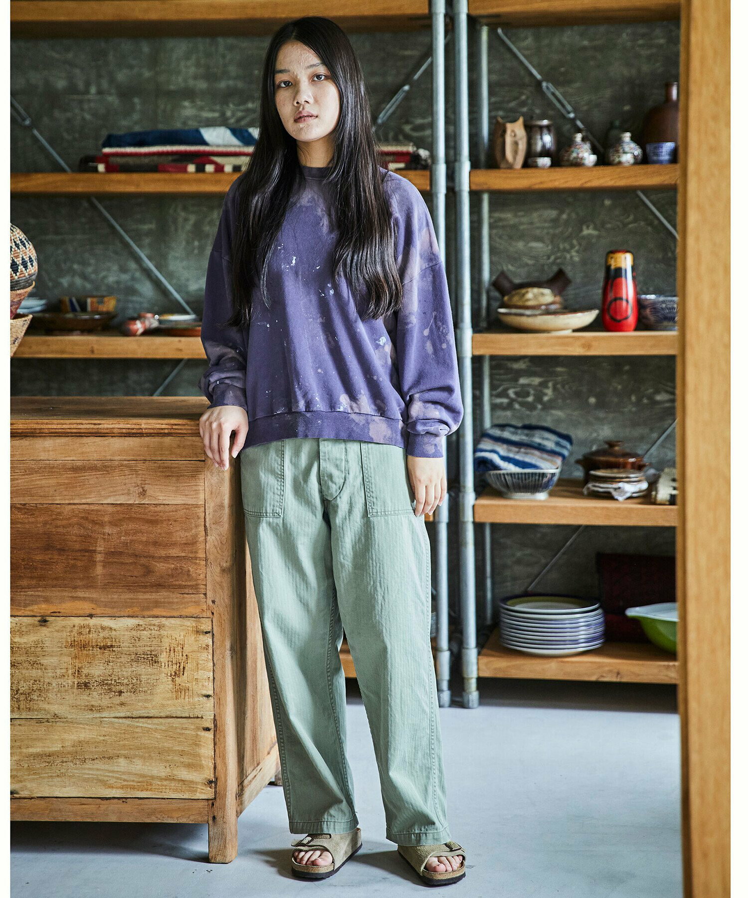오어슬로우 orSlow 헤링본 썸머 퍼티그 팬츠 여성 여름 면바지 01-5103-16 - 상세 이미지 2