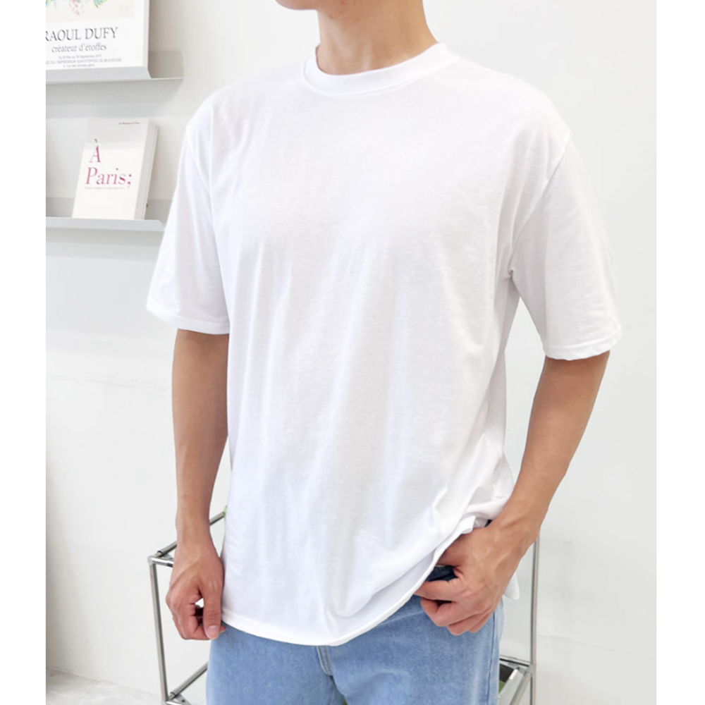 흰색무지티 남자 레이어드 기본 옆트임 언발 면 반팔 티셔츠 - 상세 이미지 4