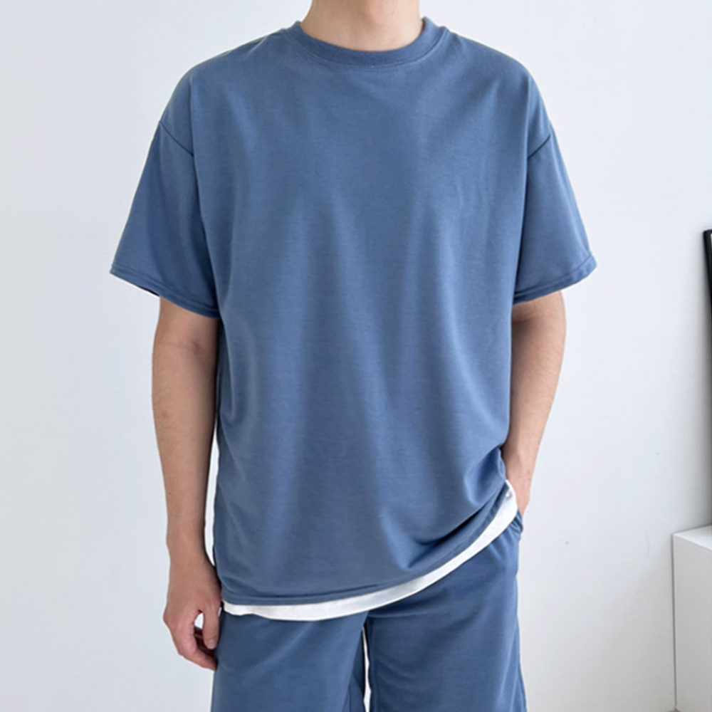 잠옷티 남자 성인실내복 라운지웨어 오버핏 무지 반팔 티셔츠 - 상세 이미지 2