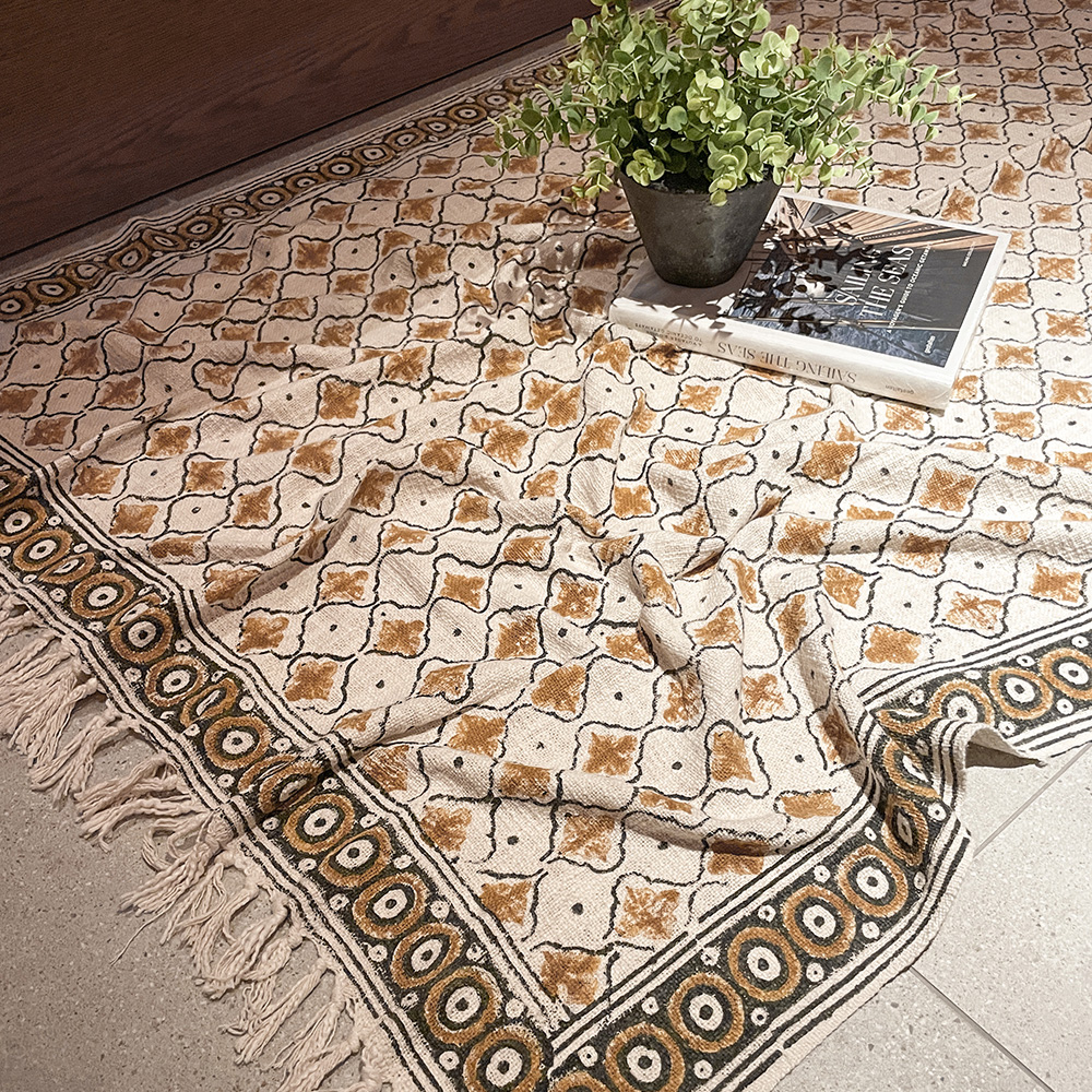 수리 에스닉 인디아 인도 핸드 블록 캠핑 무릎 여름 순면 담요 블랭킷