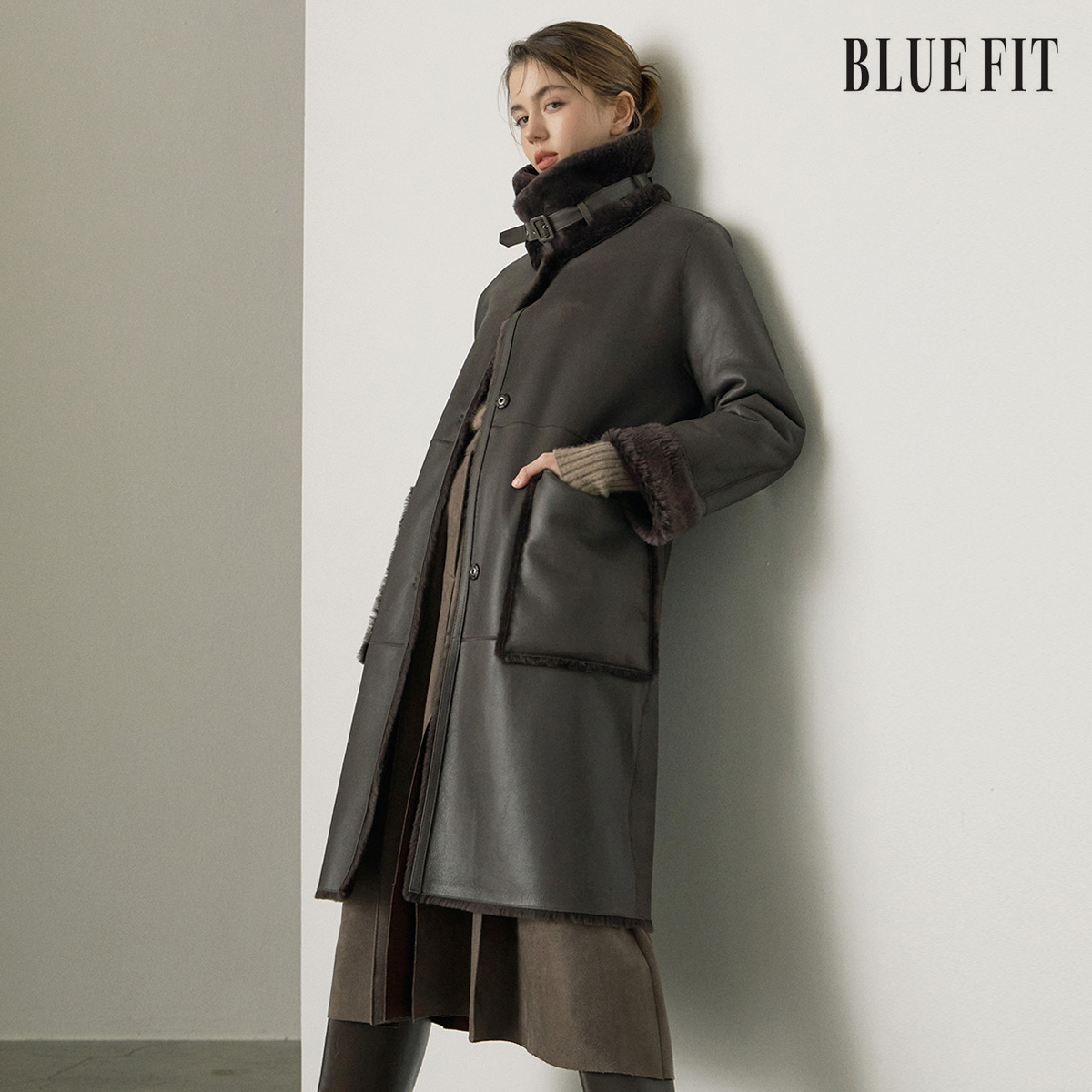 [로보] 스페인 리버시블 넥벨트 무스탕 코트 SSC23C097 대표 이미지