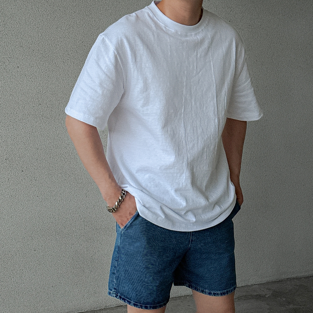 어깨넓어보이는 10수반팔티 흰티 흰색면티 - 상품 이미지
