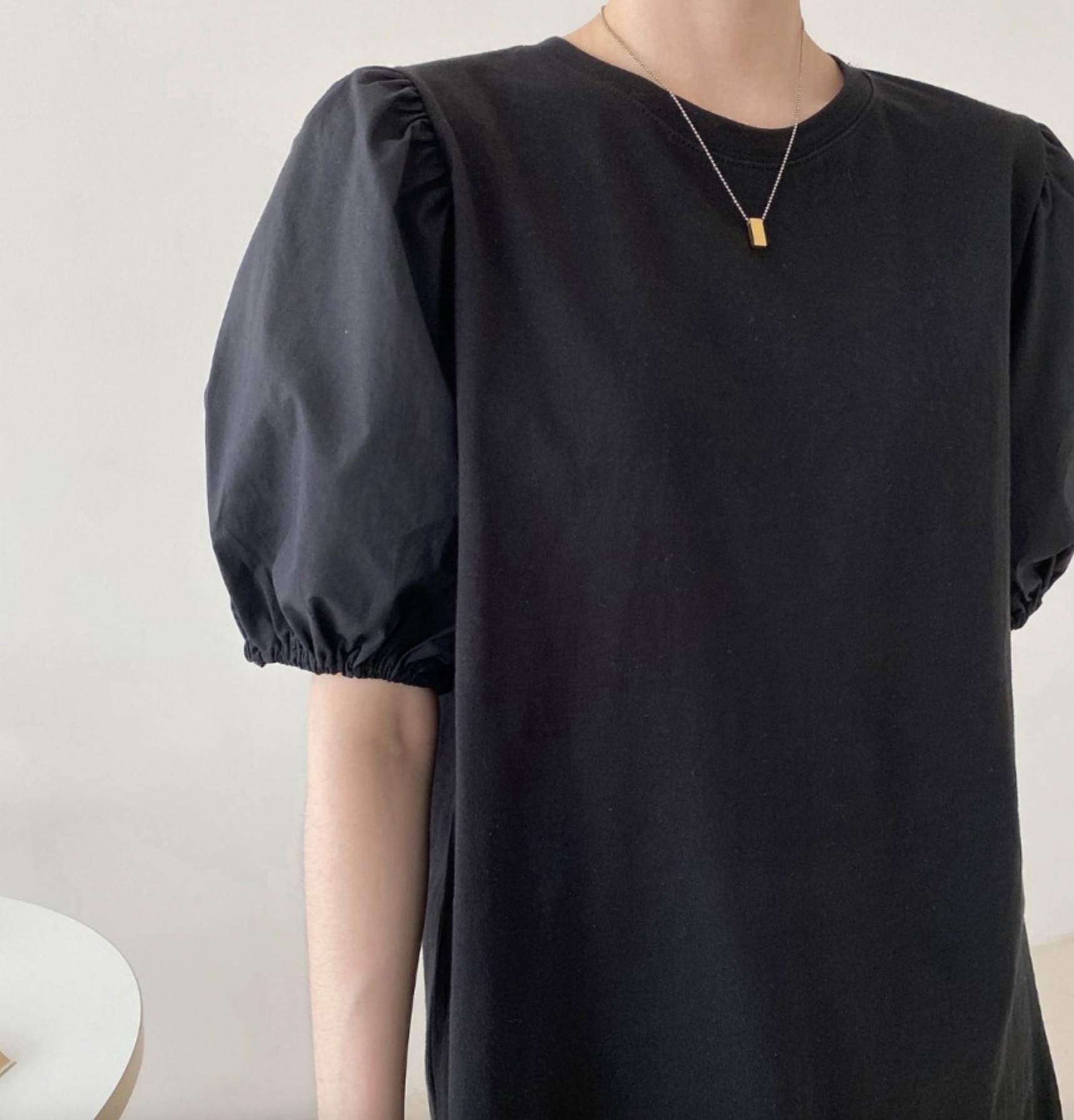 밴딩 퍼프소매 빅사이즈 오버핏 여름 반팔 티셔츠 - 상세 이미지 2