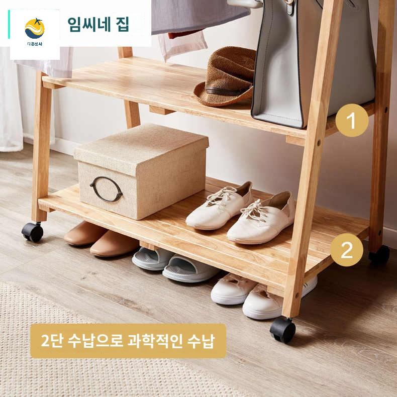 침실 카페 꾸미기 좁은공간 옷걸이 수납선반 긴행거 인테리어 현관 원목 접이식 원룸 사무실 - 상세 이미지 2
