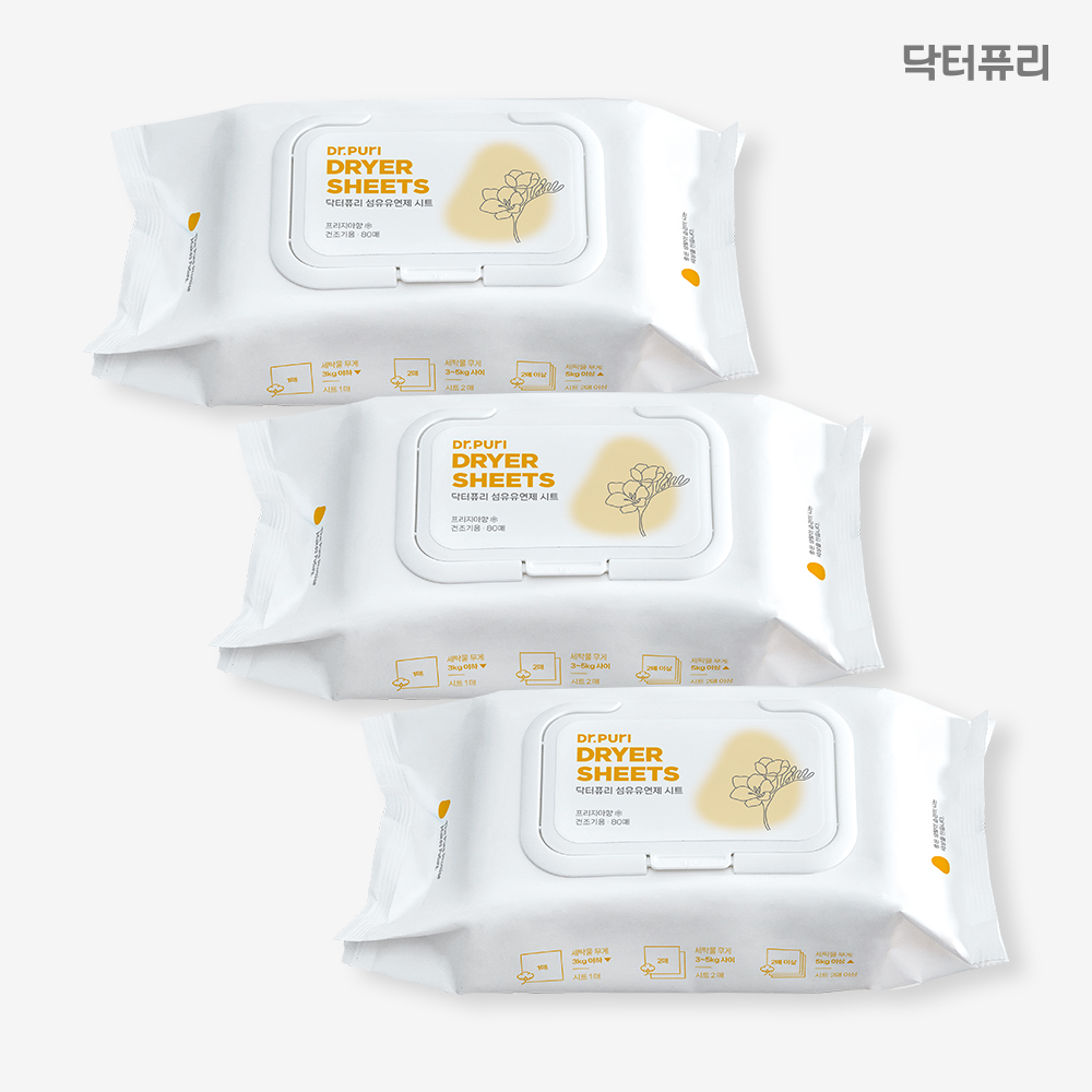 닥터퓨리 건조기 섬유유연제 시트 프리지아향 본품 3입 캡형