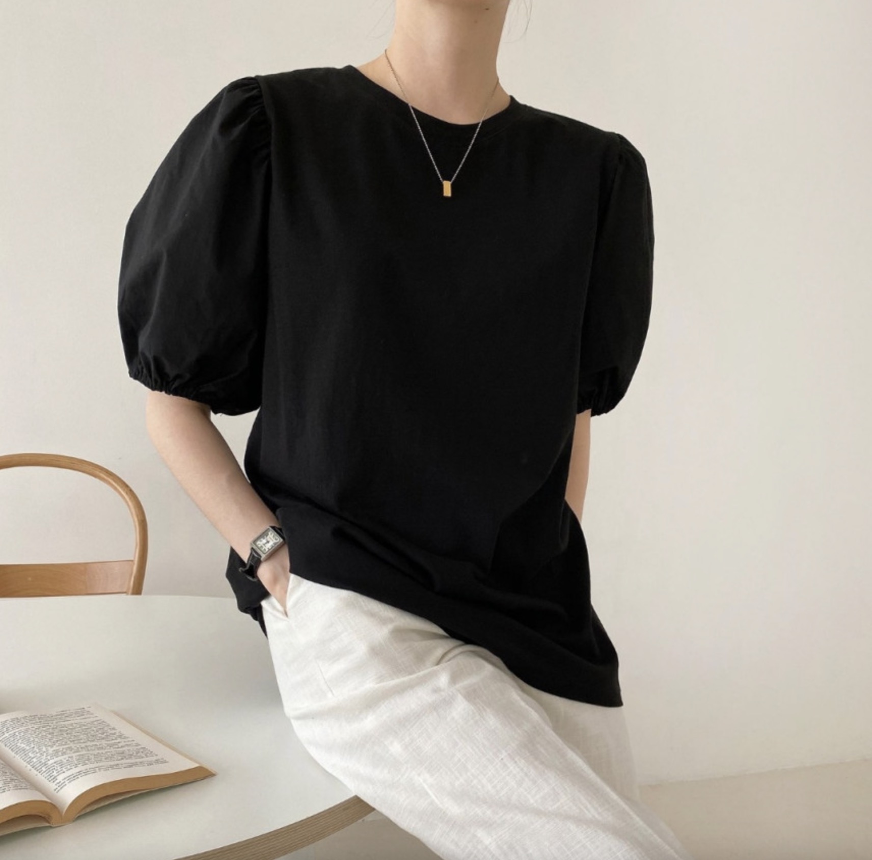 밴딩 퍼프소매 빅사이즈 오버핏 여름 반팔 티셔츠 - 상세 이미지 3