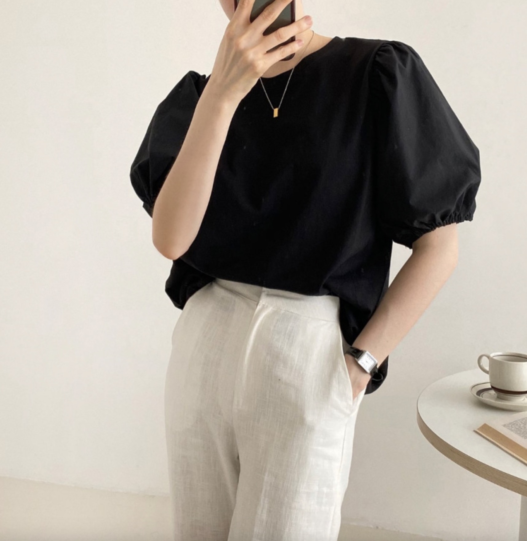 밴딩 퍼프소매 빅사이즈 오버핏 여름 반팔 티셔츠 - 상세 이미지 5